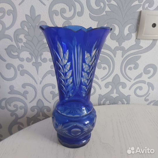 Ваза кобальт колоски винтаж