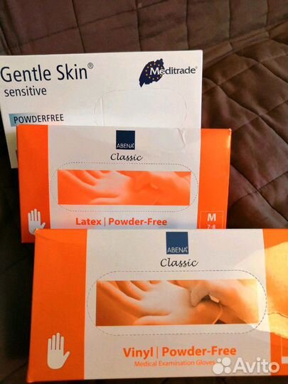 Одноразовые перчатки, винил, нитрил