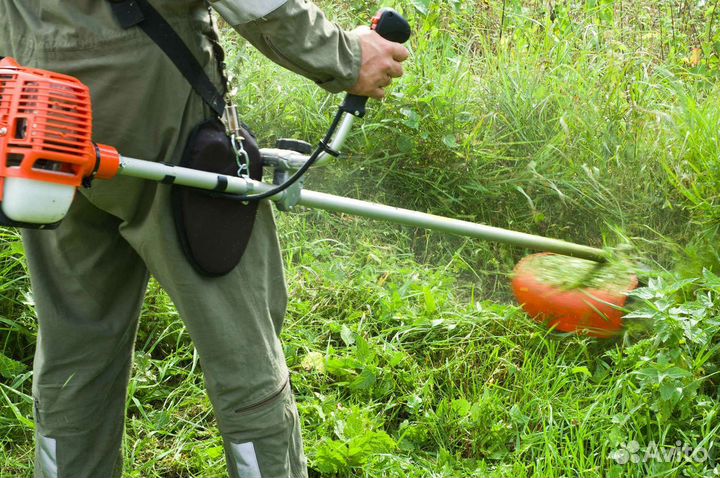 Покос травы триммером, вырубка кустарника