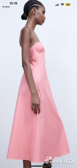 Сарафан платье zara розовое S миди/макси