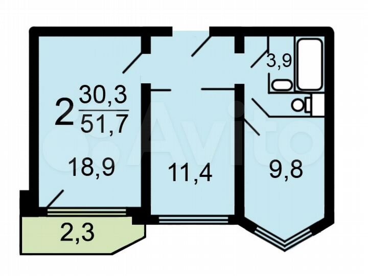 2-к. квартира, 51,7 м², 8/12 эт.