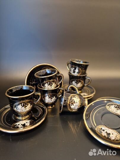 Кофейный сервиз Греция, ручная работа, 24К золото