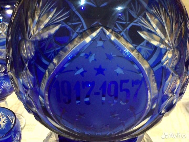 Хрустальный агитационный графин с рюмками кобальт