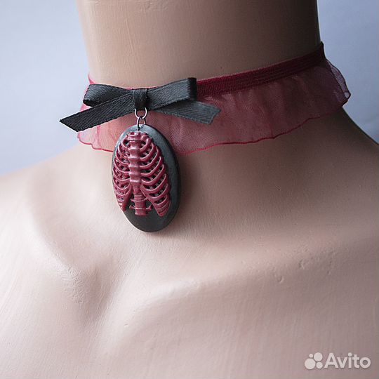 Чокер с бантиком и камеей ручной работы