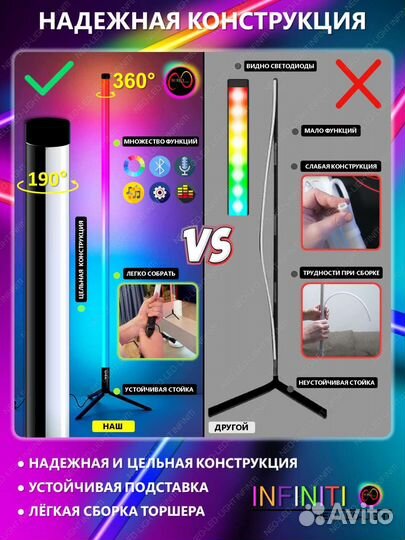 Напольная лампа rgb leg, светильник, торшер, неон