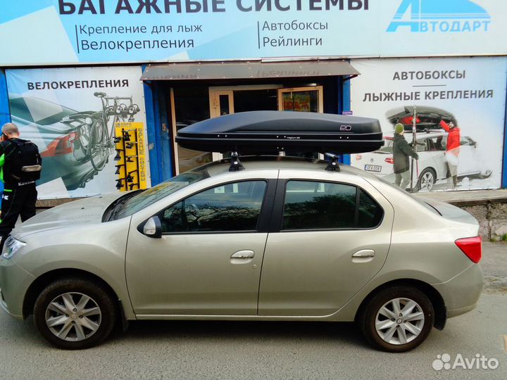 Большой бокс 420л черный на Логан с установкой