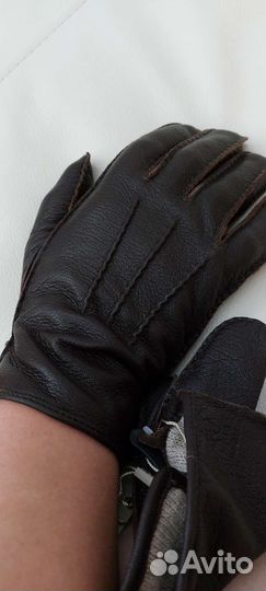 Перчатки мужские корич-е из оленьей кожи на шерсти