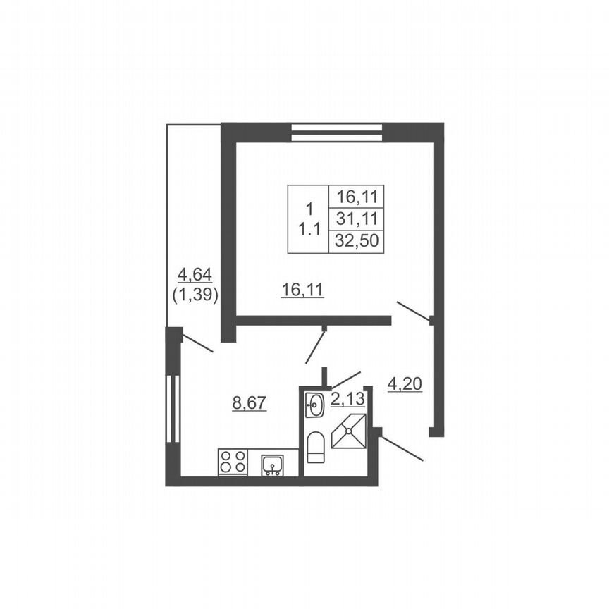 1-к. квартира, 32,5 м², 16/16 эт.