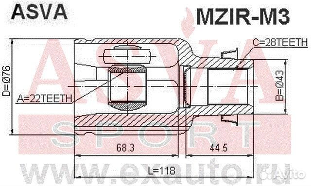 Шрус внутренний правый 22x43x28