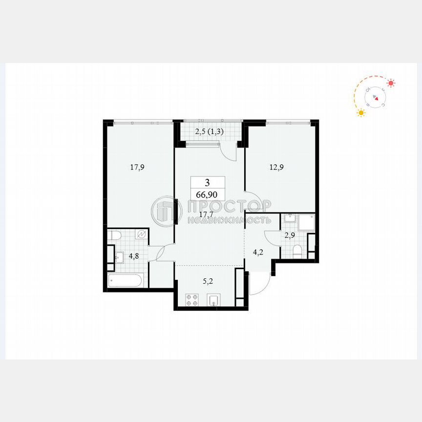 2-к. квартира, 66,9 м², 27/30 эт.
