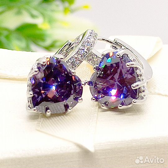 Серьги и кольцо, фиолетовые