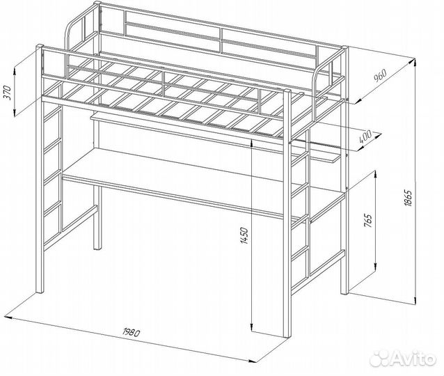 Детская кровать-чердак с рабочей зоной