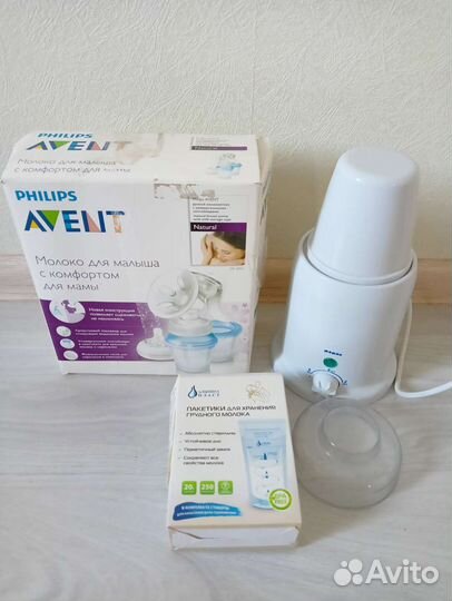 Молокоотсос avent ручной, подогреватель, пакеты