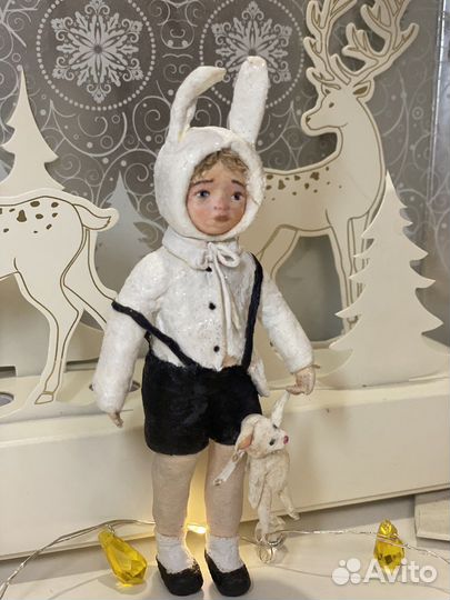 Ватная елочная игрушка. Зайчик