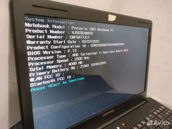 Ноутбук HP presario cq61