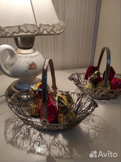 Конфетница мельхиор СССР скань