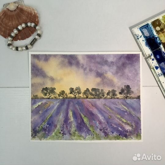 Картина акварелью Прованс Лаванда