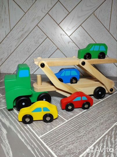 Деревянный Автовоз, машины металлические, кран