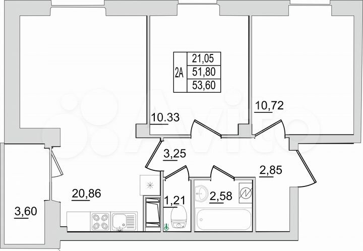 2-к. квартира, 53,6 м², 2/13 эт.