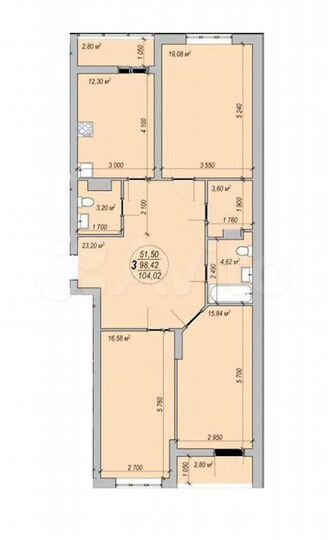 3-к. квартира, 104 м², 16/18 эт.