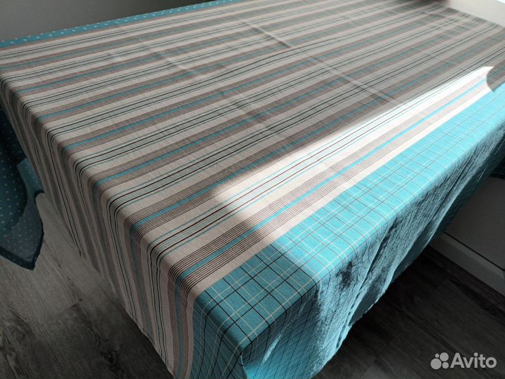 Скатерть рогожка 135 х 135 см голубая бежевая