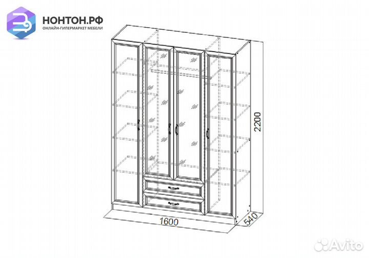 Шкаф четырехстворчатый Вега вм-06 сосна карелия
