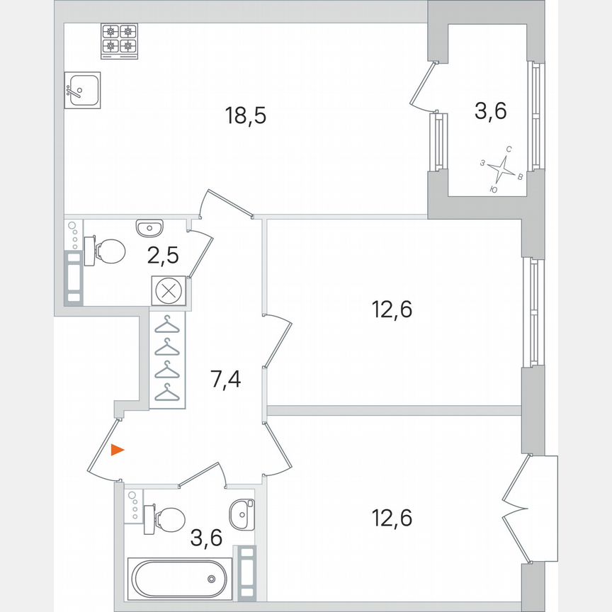 2-к. квартира, 59 м², 4/4 эт.