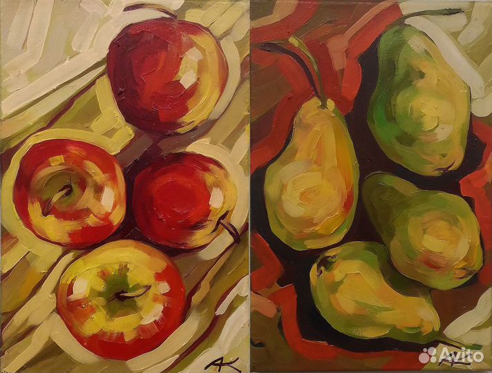 Картина маслом. Яблоки. Груши. Комплект