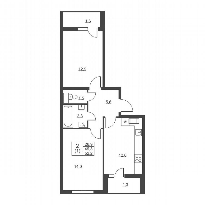 2-к. квартира, 52,2 м², 2/8 эт.
