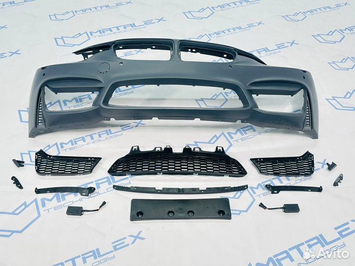 Передний бампер BMW F30 m look (с сетками без птф)