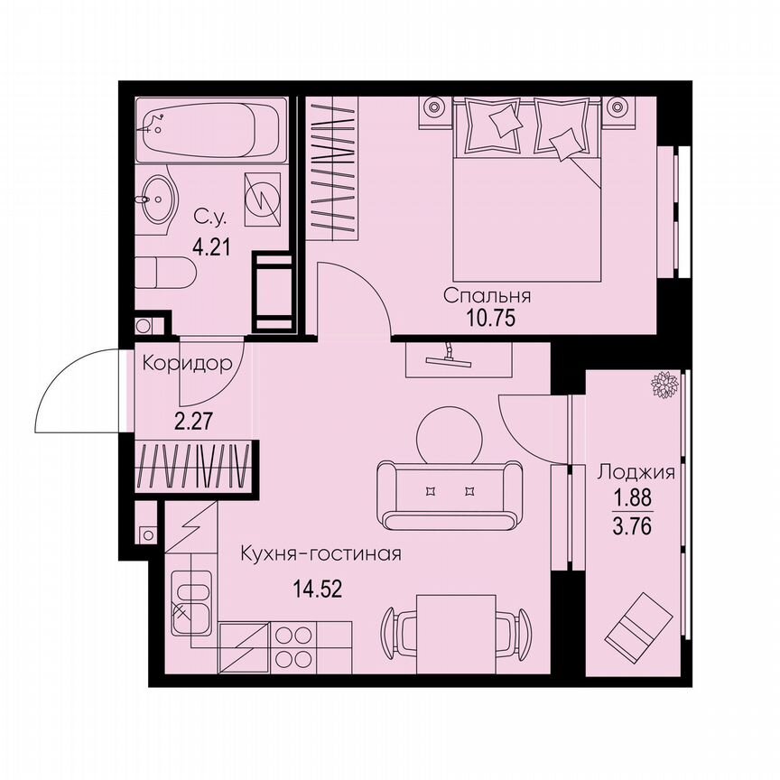 1-к. квартира, 33,6 м², 9/9 эт.
