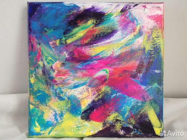 Картина абстракция акрилом на холсте, 20*20 см