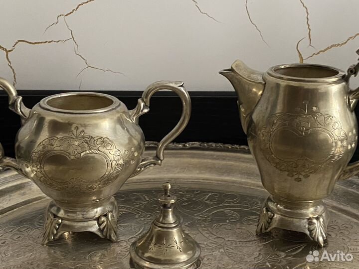 Старинный Латунный сервиз серебрение