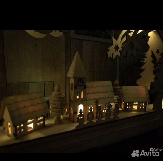 Деревянный ночник с домиками