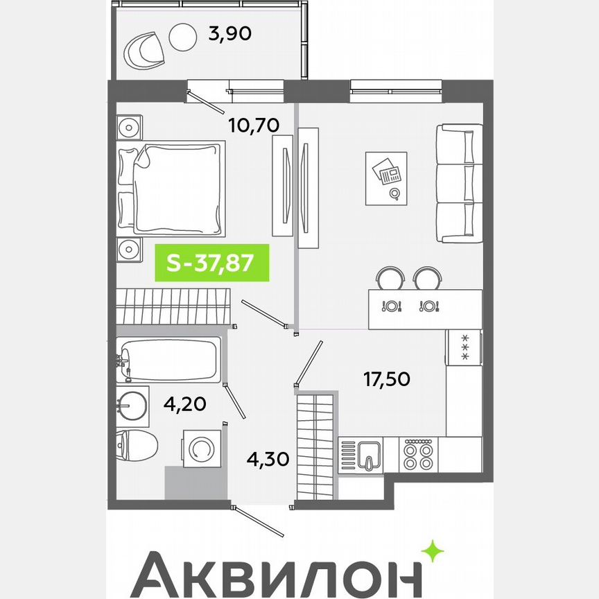 1-к. квартира, 37,9 м², 6/12 эт.