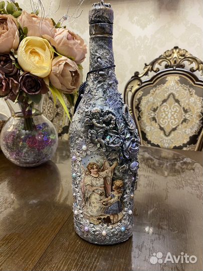 Бутылки в стиле обьемный декупаж