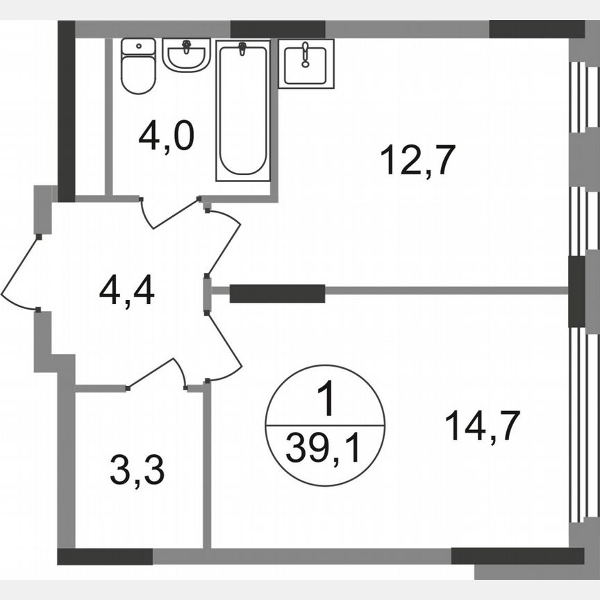 1-к. квартира, 39,1 м², 9/17 эт.