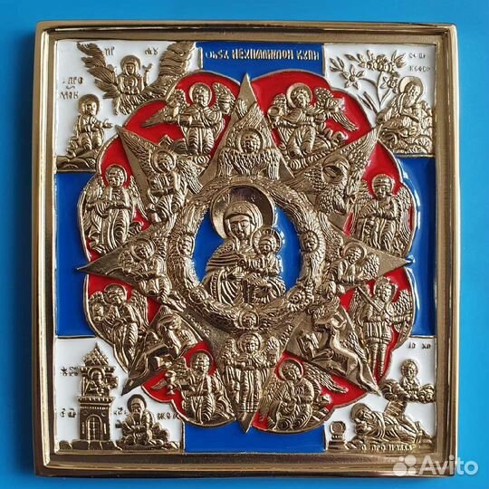 Неопалимая Купина медная икона с эмалью