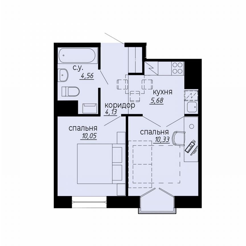 2-к. апартаменты, 34,8 м², 4/10 эт.