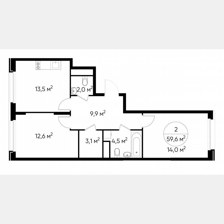 2-к. квартира, 59,6 м², 3/17 эт.