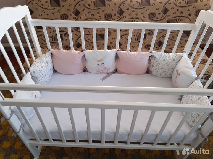 Детская кроватка Pali белая с матрасом и бортиками