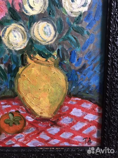 Картина . Цветы в желтой вазе. х.м