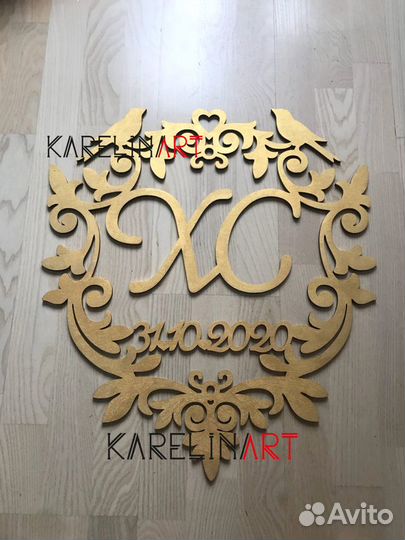 Монограмма на свадьбу из дерева, лазерная резка