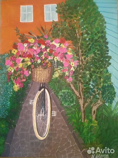 Картина велосипед-цветы