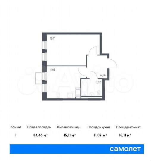 1-к. квартира, 34,5 м², 12/17 эт.