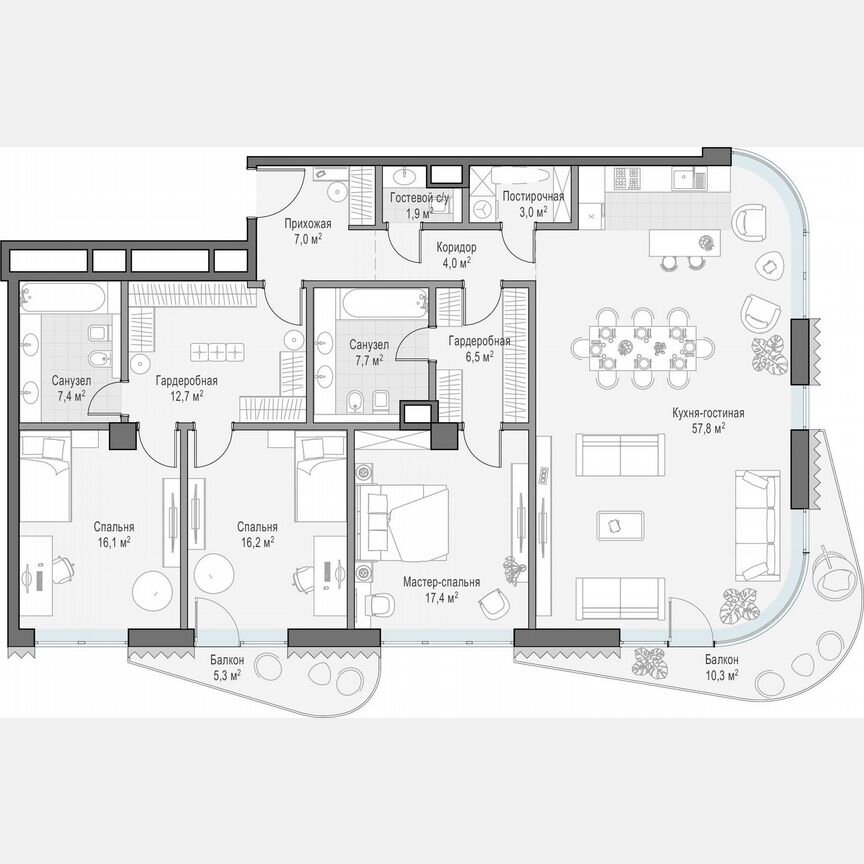 3-к. квартира, 173,1 м², 10/14 эт.