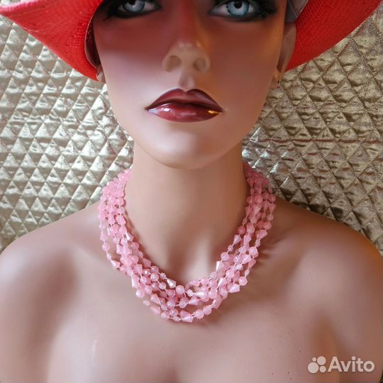 Винтажный комплект бусы клипсы розовый 1960е
