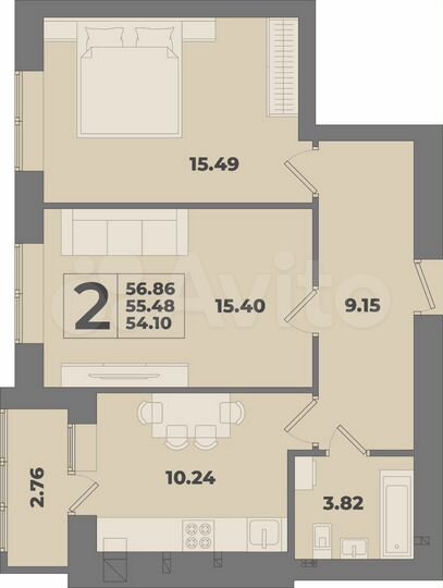 2-к. квартира, 56,9 м², 7/10 эт.