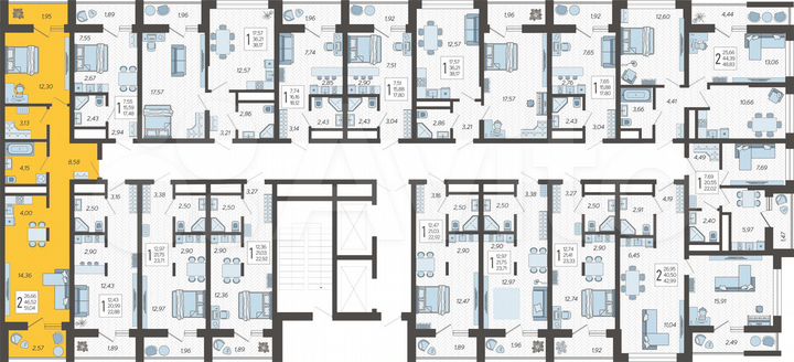 2-к. квартира, 51 м², 3/19 эт.