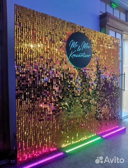 Фотозона из пайеток В аренду золотая от 150*180